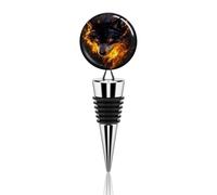 Bouchon de vin Flame Wolf, réutilisable, en alliage de zinc, décoratif et idéal pour conserver une bouteille, pour les bars, les fêtes et les cadeaux.