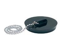 Bouchon d'évier PVC noir avec chaînette chromée Ø 60-65 mm, chaînette 300 mm - WATTS