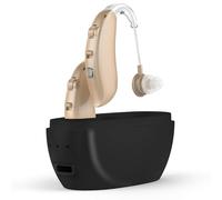 Bouchon d'oreille pour seniors - Bouchon d'oreille numérique BTE avec suppression intelligente du bruit, quatre modes, paire PSAP derrière l'oreille avec contrôle du volume et étui de charge, beige