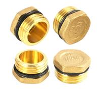 Bouchon en laiton 1/2", Filetage Mâle Ø20mm, Lot de 4 bouchons avec joint caoutchouc pour arrivée d’eau, robinet, tuyauterie, laiton fileté -10°C à 120°C