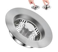 Bouchon évier Cuisine Filtre évier Cuisine, Bouchon de vidange escamotable en Acier Inoxydable avec crépine, crépine d'évier pour alésage d'évier 75-86 mm, Profondeur > 40 mm