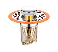 Bouchon Évier Orange 7.4cm Push Anti-Blocage Bouchon Évier Orange | Mécanisme à ressort, déblocage rapide, anti-cheveux, acier inoxydable, couleur orange visible