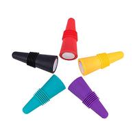 Bouchons à Vin Silicone,Bouchon de Bouteille de Vin Colorées 5 Pack Réutilisables Vide Scellant Bouchon avec Vis pour Alcool de Boisson Champagne