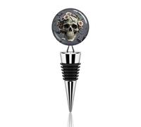 Bouchons de bouteilles de vin en alliage de zinc avec motif tête de mort et fleur - Réutilisables - Anti-fuite - Conserve la fraîcheur - Convient pour la décoration de boissons, les vacances, les