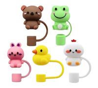 Bouchons De Paille À Boire - Protecteur D'ajustement De 0,31 À 0,39 Pouces, Adorable Décoration Sur Le Thème Des Animaux, Bouchon Alternatif En Silicone Réutilisable | Hygiène Des Pique-niques En Plei
