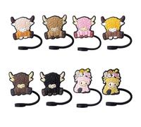 Bouchons De Paille De Veau De Dessin Animé, 8 Pièces, Couvercles De Paille Anti-Poussière, Décorations De Tasse D'Eau, Accessoires De Tasse, Bouchons De Paille En Silicone