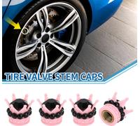 Bouchons De Valve De Pneu 12,8X15,8Mm Bouchon Valve Roue Abs Rose Noir Style Couronne En Cristal Faux Pour Voiture Vélo Moto Camion Anti-Crash Capuchon Valve Poussière 4 Pièces