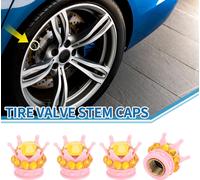 Bouchons De Valve De Pneu 12,8X15,8Mm Caps Valve Roue Abs Cuivre Rose Or Faux Cristal Style Couronne Pour Voiture Vélo Moto Camion Anti-Crash Capuchon Tige 4 Pièces
