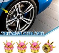 Bouchons De Valve De Pneu 12,8X15,8Mm Caps Valve Roue Abs Or Rose Rouge Faux Cristal Style Couronne Pour Voiture Vélo Moto Camion Anti-Crash Capuchon Tige 4Pcs