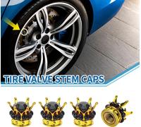Bouchons De Valve De Pneu 12,8X15,8Mm Capsule De Valve De Roue De Voiture Abs Or Noir Faux Cristal Style Couronne Pour Voiture Moto Camion Anti-Crash Valve Tige Poussière 4 Pièces