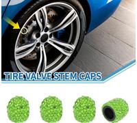 Bouchons De Valve De Pneu 8V1 14X15Mm Bouchon De Valve De Roue De Voiture En Argile Polymère Et Strass Verts Pour Voiture Moto Camion Couvercle Valve Tige Valve Pneu 4 Pièces