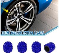 Bouchons De Valve De Pneu 8V1 14X15Mm Bouchon De Valve De Roue De Voiture En Argile Polymère Et Strass Bleus Pour Voiture Moto Camion Couvercle Valve Tige Valve Pneu 4 Pièces