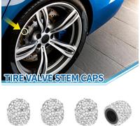 Bouchons De Valve De Pneu 8V1 14X15Mm Bouchon De Valve De Roue De Voiture En Argile Polymère Et Strass Blanc Pour Voiture Moto Camion Couvercle Valve Tige Valve Pneu 4 Pièces