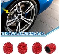 Bouchons De Valve De Pneu 8V1 14X15Mm Bouchon De Valve De Roue De Voiture En Argile Polymère Strass Rouge Pour Voiture Moto Camion Couvercle Valve Tige Valve Pneu 4 Pièces