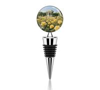 Bouchons de vin en acier inoxydable avec belles roses jaunes - Bouchon de bouteille de vin avec joint hermétique - Réutilisable - Garde la fraîcheur - Anti-fuite - Pour bar, mariage, cuisine