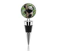 Bouchons de vin en acier inoxydable avec motif panda grimpant dans un arbre - Bouchon de bouteille de vin avec joint hermétique - Réutilisable - Garde la fraîcheur - Anti-fuite - Pour bar, mariage