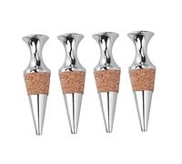 Bouchons de Vin en Métal 4 Pièces, Scelleuse pour Bouteilles | Joint en Liège et Silicone, Forme Plate Argentée, pour Dîner, Mariage, Vin Rouge, Bière