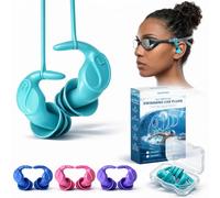 Bouchons d'Oreille Natation Adultes, Lot de 4 Paires Bouchons Silicone Étanche avec Cordon Détachable, 2 Façons de Porter, Fixation pour Lunettes, Réutilisables pour Piscine et Surf