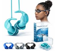 Bouchons d'Oreille Natation Adultes, Lot de 4 Paires Bouchons Silicone Étanche avec Cordon Détachable, 2 Façons de Porter, Fixation pour Lunettes, Réutilisables pour Piscine et Surf