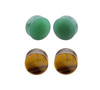 Bouchons d'Oreille Yeux De Tigre Et Jade Vert, 2 Paires, Jauges En Pierre Naturelle, Extenseurs De Tunnel, Double Évasé, Piercing Corporel, Bijoux (16mm)
