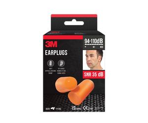 Bouchons d'oreilles 3M 1100, 30 paires par paquet (94 à 105 dB) x2 morceau