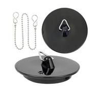 Bouchons en PVC pour lavabos, Lot de 2, Noir, Haut Ø 42 mm, Bas Ø 38 mm, INCL. 1 x Chaînette de Bouchon de lavabo de 30 cm, Couvercle de Drain d’évier pour la Partie supérieure des bondes de 1 ½"