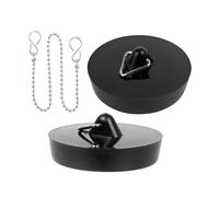 Bouchons en PVC pour lavabos, Lot de 2, Noir, Haut Ø 45,5 mm, Bas Ø 42 mm, INCL. 1 x Chaînette de Bouchon de lavabo de 30 cm, Couvercle de Drain d’évier pour la Partie supérieure des bondes de 1 3/4"