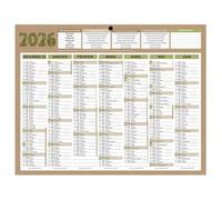Bouchut Calendrier de banque mural 2026 Natura - 14 mois - Format : 21x26,5cm - Coloris : Blanc/Beige