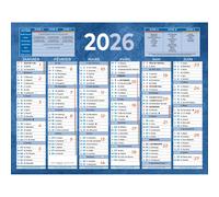 Bouchut Calendrier mural annuel (6 mois / face) - Bleu - 17,5 x 13,5 cm - 2026