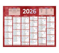 Bouchut Calendrier mural annuel (6 mois / face) - Rouge - 13,5 x 17,5 cm - 2026