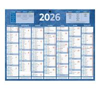 Bouchut Calendrier mural annuel (7 mois / face) - Bleu - 21 x 26,5 cm - 2026