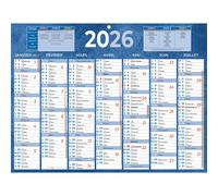 Bouchut Calendrier mural annuel (7 mois / face) - Bleu - 32 x 42 cm - 2026