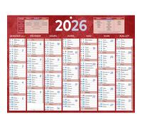 Bouchut Calendrier mural annuel (7 mois / face) - Rouge - 32 x 42 cm - 2026