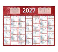 Bouchut Calendrier mural annuel (7 mois / face) - Rouge - 32 x 42 cm - 2027