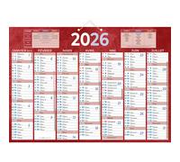 Bouchut Calendrier mural annuel (7 mois / face) - Rouge - 38,5 x 54 cm - 2026