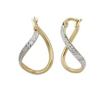Boucle d& 39 oreille créole 23x2mm diamant bicolore ovale courbé OR 9Kt