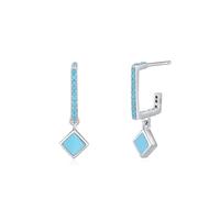 Boucle D Oreille Argent 925, Boucle D'Oreille Pendante Géométrique Vintage Turquoise Forme Ronde Bleu Argenté