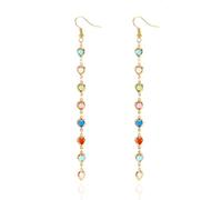 Boucle d’oreille en cristal artificiel multicolore pour femmes Ligne d’oreilles longues en forme de cœur rond Cortège de mariage