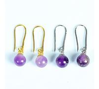 Boucle D 'Oreille Femme,2 Paires De Perles Rondes Pendantes Boucles D'Oreilles Aureate Argenté Crochet Améthyste Goutte Boucles D'Oreilles Reiki Équilibre Pierre Gemme Boho Yoga Bijoux Pour Femme