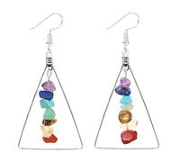 Boucle D 'Oreille Femme,7 Boucles d'oreilles Pendantes Chakra avec Pendentif en Perles De Gravier Triangle Pendantes Crochet Boucles d'oreilles Cristal Reiki Équilibre Chakra Bijoux Cadeau pour Fil