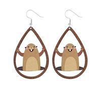 Boucle D Oreille Femme d'oreilles marmotte en bois à la main d'oreilles mignonnes et drôles de jour de la marmotte pour femmes filles animaux vacances costume pour accessoires