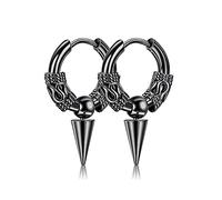 Boucle D Oreille Femme Piercing, Unisexe Acier inoxydable Créoles 12mm Motif Du Dragon avec Cône Noir