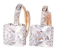 BOUCLE D OREILLE GULICX Boucles d'oreilles Dormeuse Carré plaqué or blanc Cristal Transparent CZ Cré oles 898