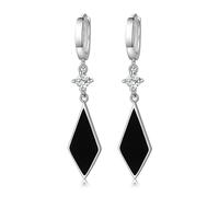 Boucle D Oreille Mariage, Boucle D Oreille Pendantes Noir Femme Zircone Cubique Losange et Pierre Ronde 33X9mm pour Saint Valentin Bijoux