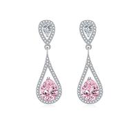 Boucle D Oreille Mariage, Boucle D'Oreille 925 Rose Alliage D'Argent Sterling S925 Zircon en Forme de Double Goutte Squelette 39.1X12.1mm pour Femme