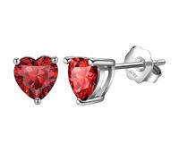 Boucle D Oreille Mariage, Boucle D'Oreille Argent Clou Argent Sterling S925 Cœur avec Pierre de Naissance de Janvier et Zircone Rouge pour Femme