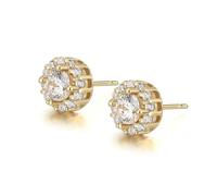Boucle D Oreille Mariage, Boucles D'Oreilles Or Clou Argent Sterling S925 Rond avec Zircone Cubique Blanche pour Femme Saint Valentin Bijoux