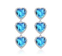 Boucle D Oreille Mariage, Boucles D'Oreilles Pendantes Bleu Long Trois Zircons D'Amour 40X12mm pour Femme Fête Des Mères Bijoux