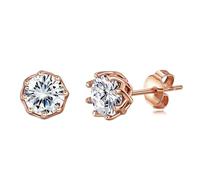 Boucle D Oreille Mariage, Clou D'Oreille Or Rose Or Rose Argent Sterling S925 Zircone Cubique Rond pour Femme Saint Valentin Bijoux