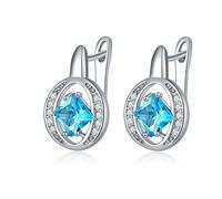 Boucle D Oreille Mariage Femme, Boucle D'Oreille Clou Zirconium Bleu Ciel Forme de Losange avec Zircon Aaa pour Anniversaire Bijoux